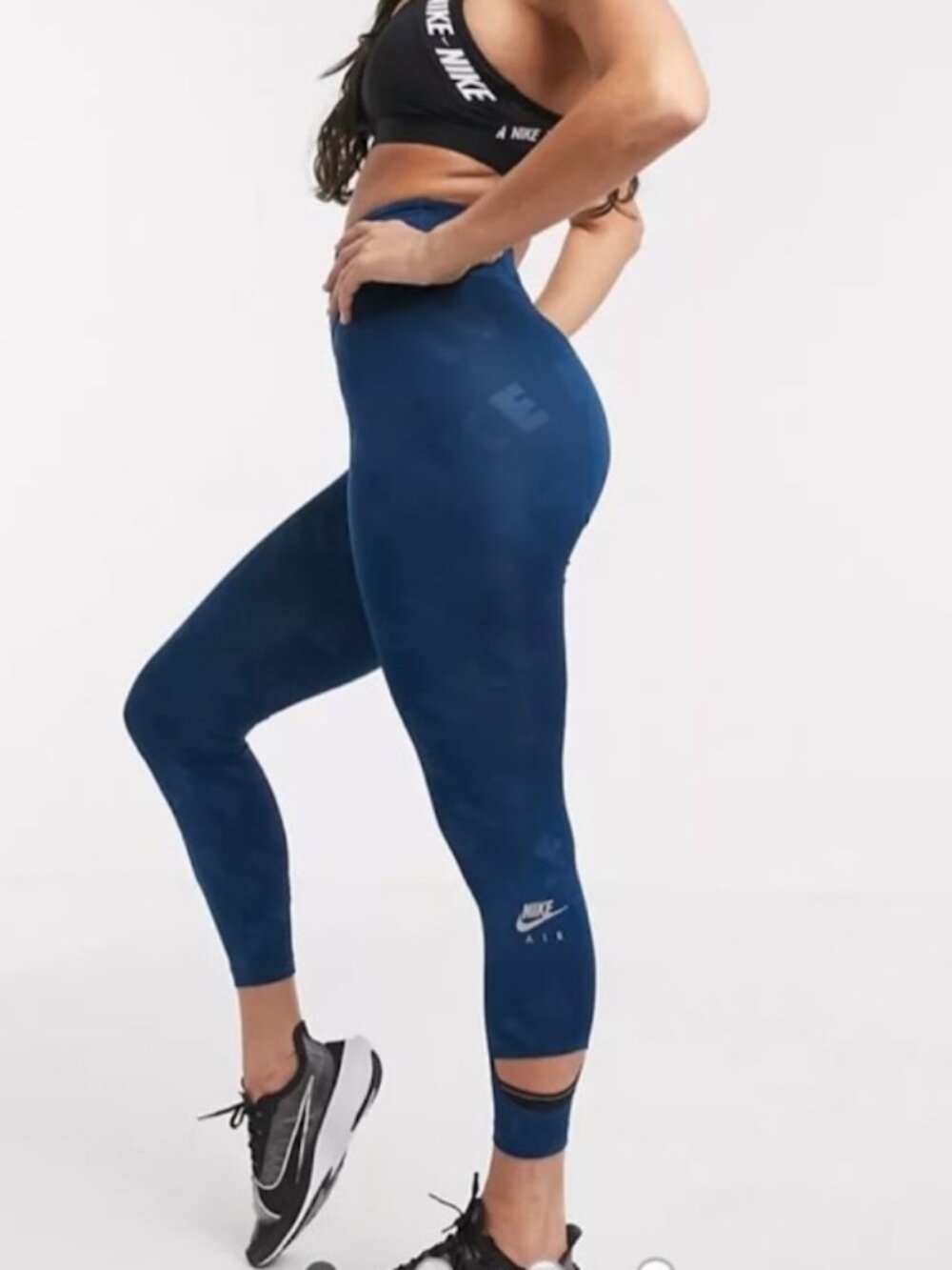 Nike Air Dri-FIT All-Over Logo ¾ Length Capri Dark Blue Leggings Small